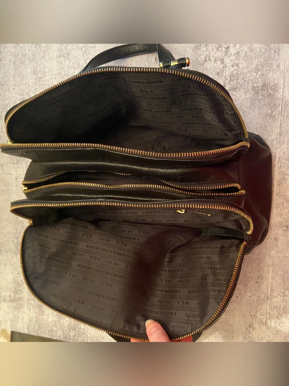 Lauren Ralph Lauren Black Leather Triple Pocket Dome Satchel